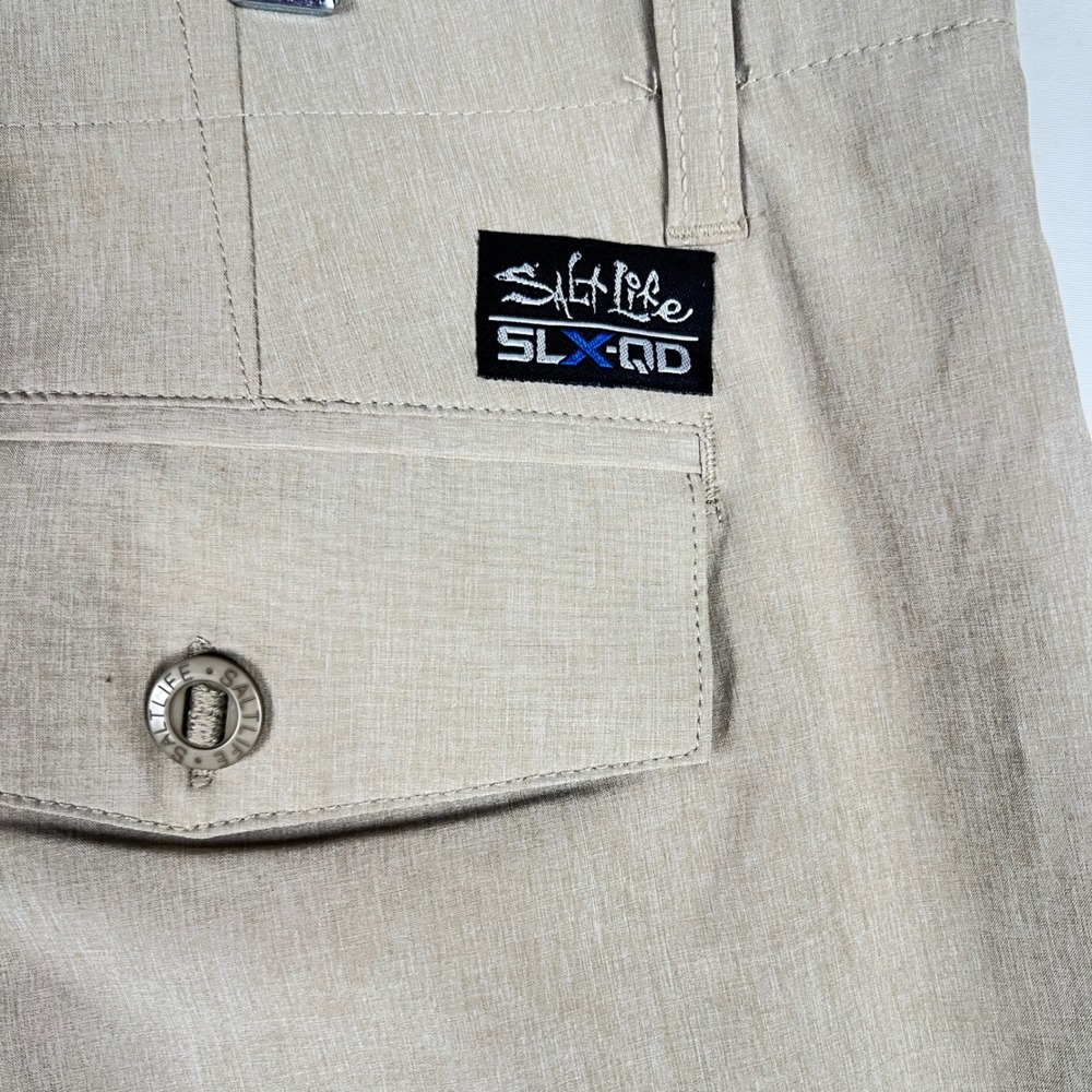 Salt Life Performance Shorts Mens 36 SLX-QD Vapor Stretch Heathered Tan Fishing - Picture 3 of 9